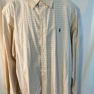 Men’s Polo Ralph Lauren Long Sleeve Button Down Shirt Cream W/tan Windows Sz XXL